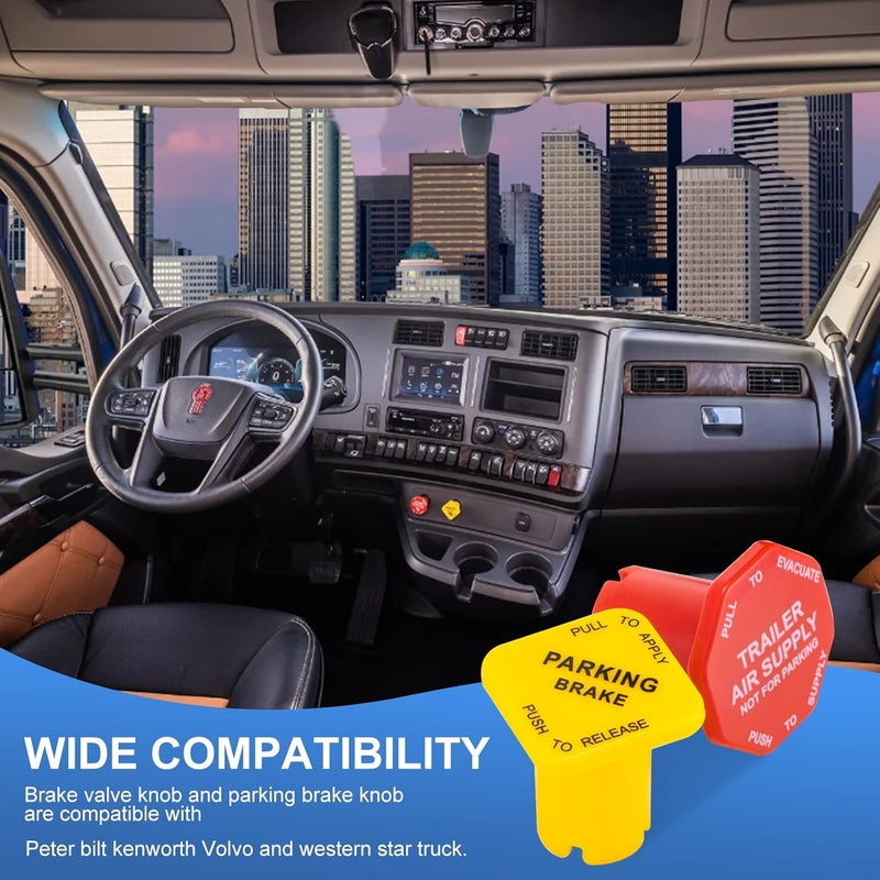 Tigbear Parking and Air Brake Knobs 298818 298817, 298818N Yellow Semi Truck Parking Brake Knobs and 298817N Red Tractor Trailer Air Brake Knob, Replacement for Peterbilt Kenworth Volvo Western Star Truck - Image 2